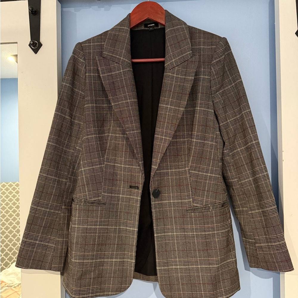 Express Charcoal Plaid Blazer